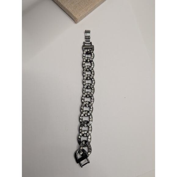 J. Crew Crystal Link Chain Bracelet 7.5in Silver Tone Rhinestones - Picture 2 of 6